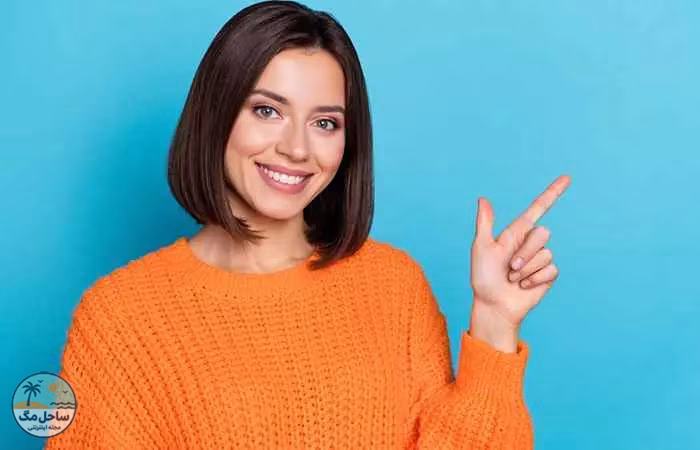 Woman with sleek long bob hairstyle with center parting