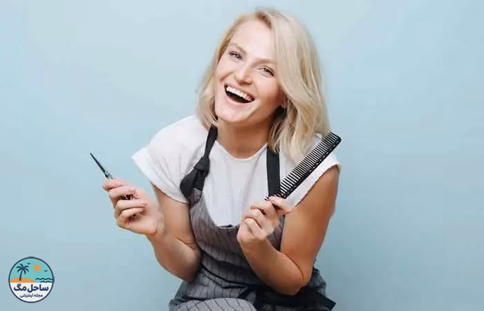 Woman with blonde hair and side-swept bangs