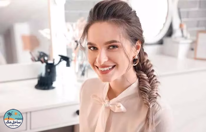 Woman with fishtail braid and puffy crown