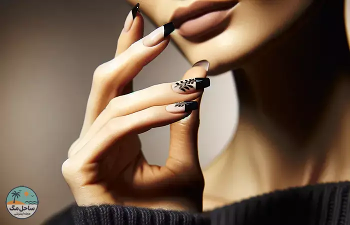 Long black French nail design
