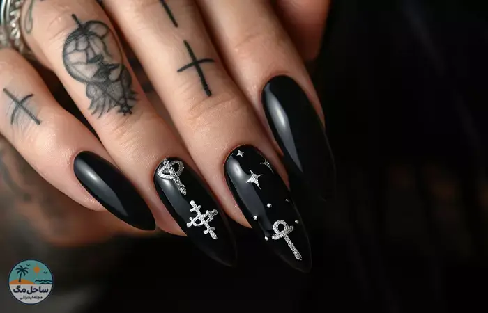 Black nails with cross design