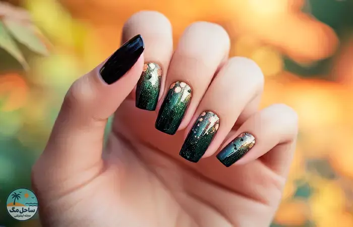 Black nails with metallic accents