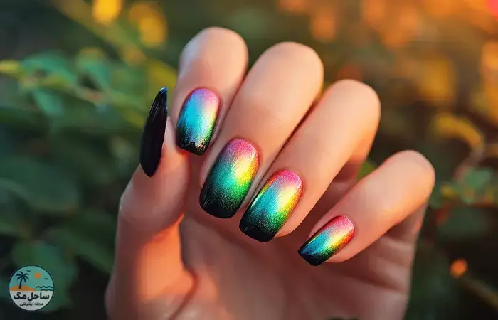 Black rainbow nails design