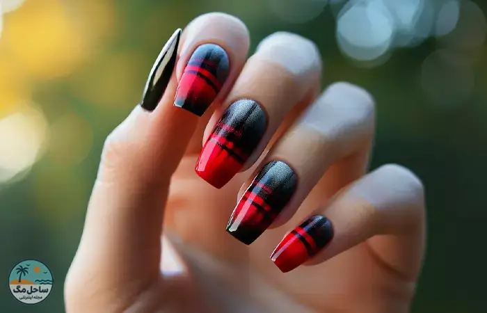 Black and red plaid nails