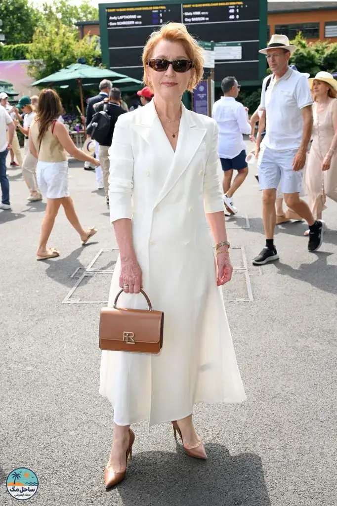 Lesley Manville wearing Ralph Lauren at Wimbledon