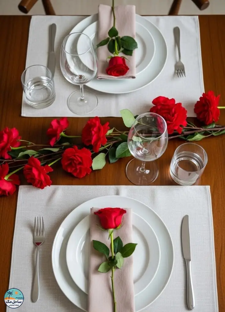چیدمان میز شام دونفره برای مناسبت عاشقانه